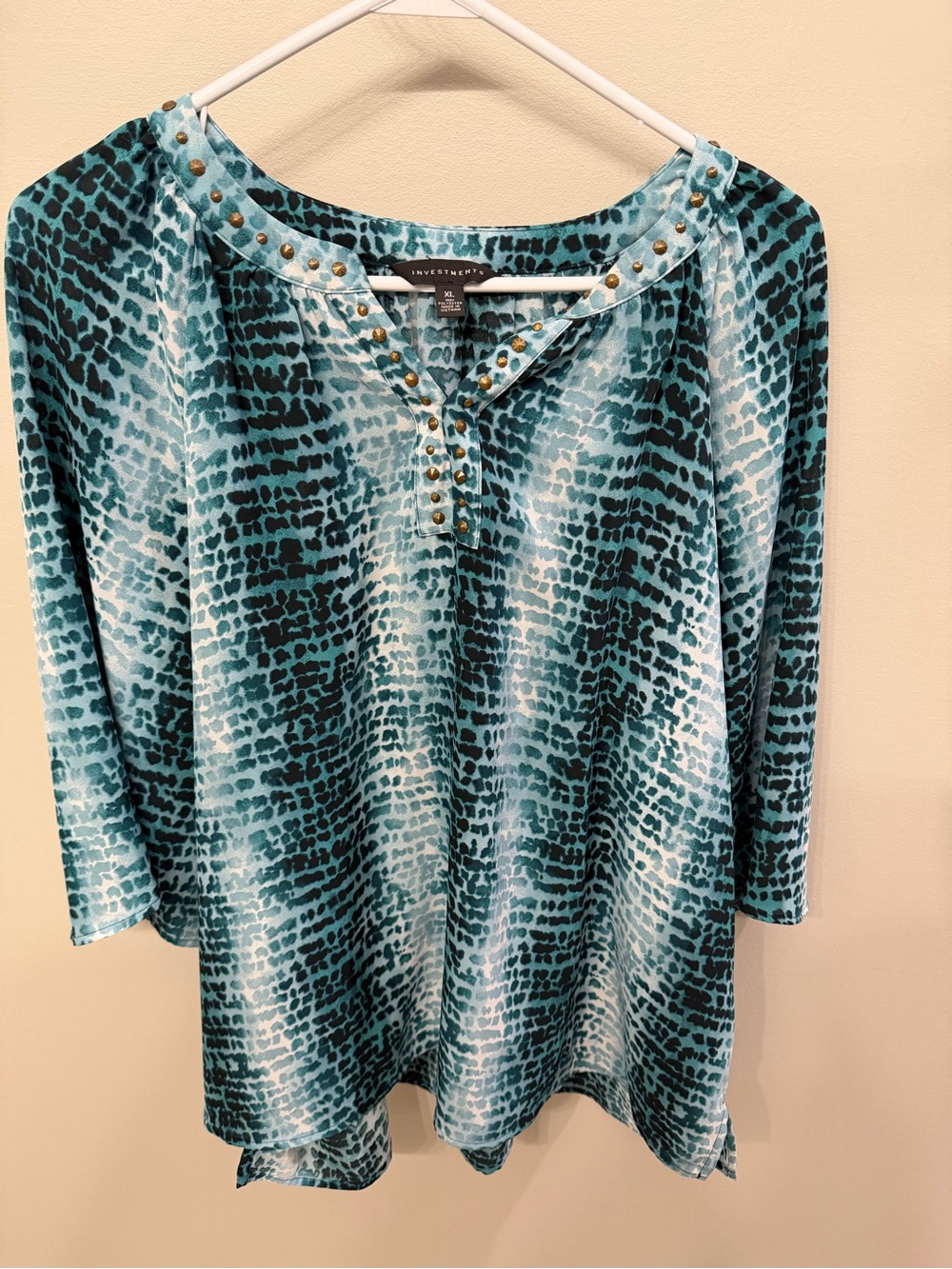 Investments Teal Patterned Stud-Trim Tunic